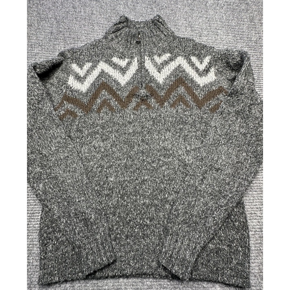 BKE Sweater Mens Medium Gray Brown White Half Zip Wool Blend Chevron Pullover